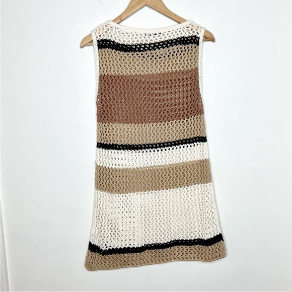 Zara Crochet Striped Sleeveless Top Brown Womens M Sheer Granny Tank - Picture 6 of 8